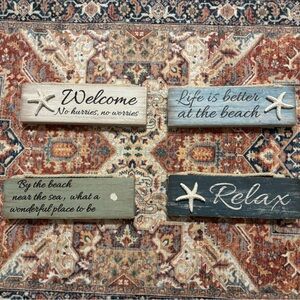 Set of 4 Beach Themed Wooden Signs Set
